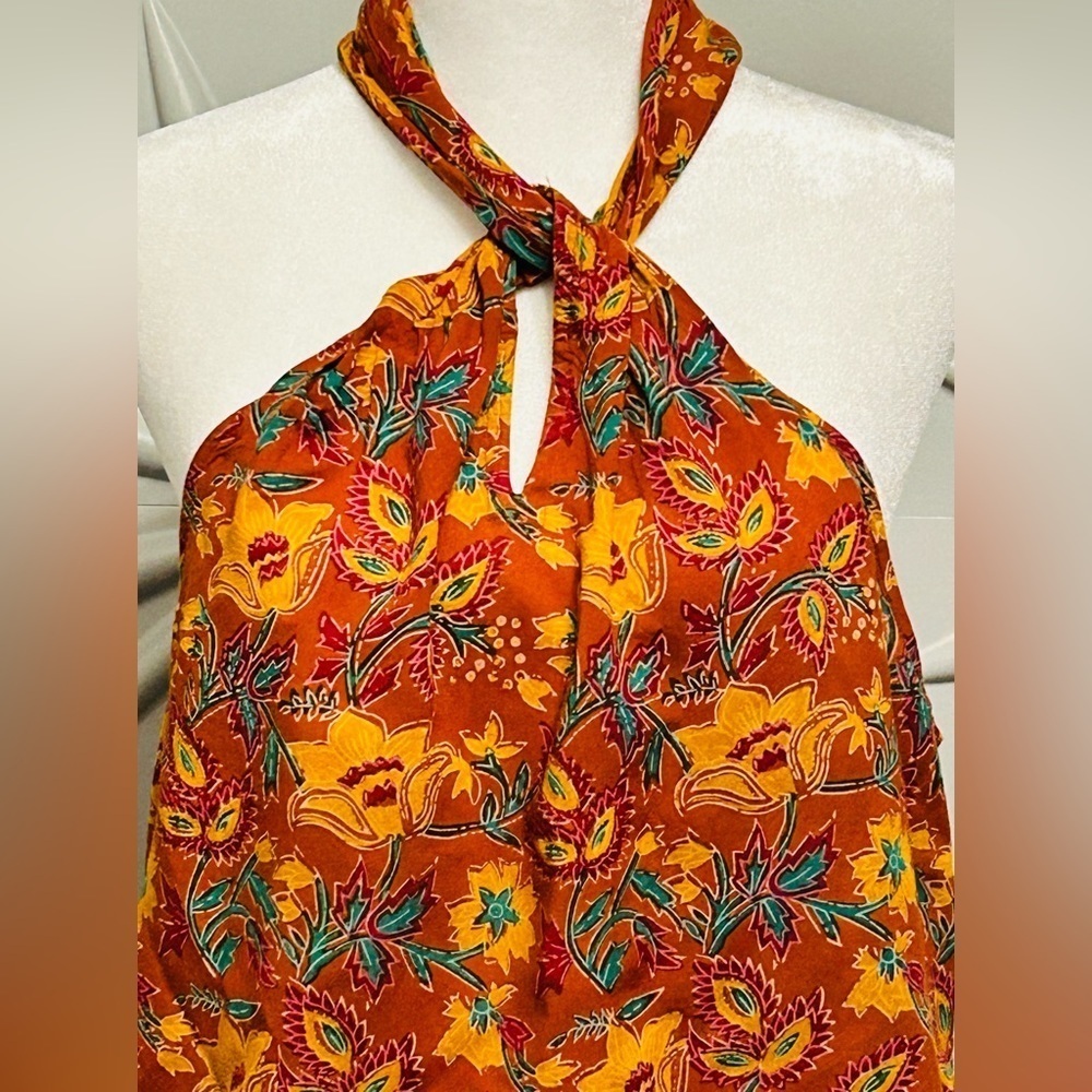 NWT Jennifer & Grace SZ L oversized brown/green/multicolored halter top/Bust 44 - Picture 3 of 4